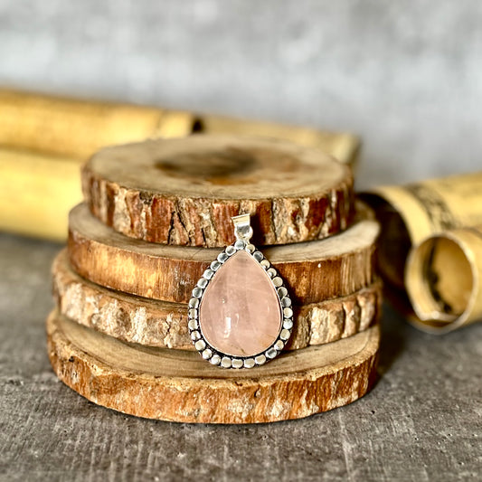 Rose Quartz Oxidised Pendant – Love & Gentle Energy