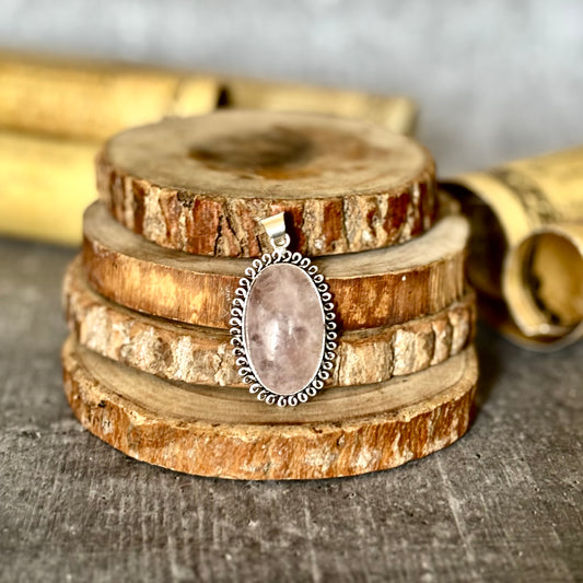 Rose Quartz Oxidised Pendant – Love & Gentle Energy