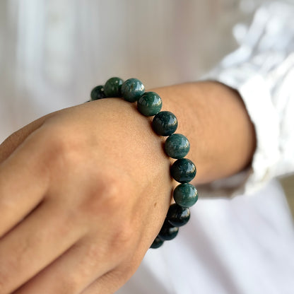 Moss Agate Bead Bracelet - 10mm | Promotes wealth and business growth