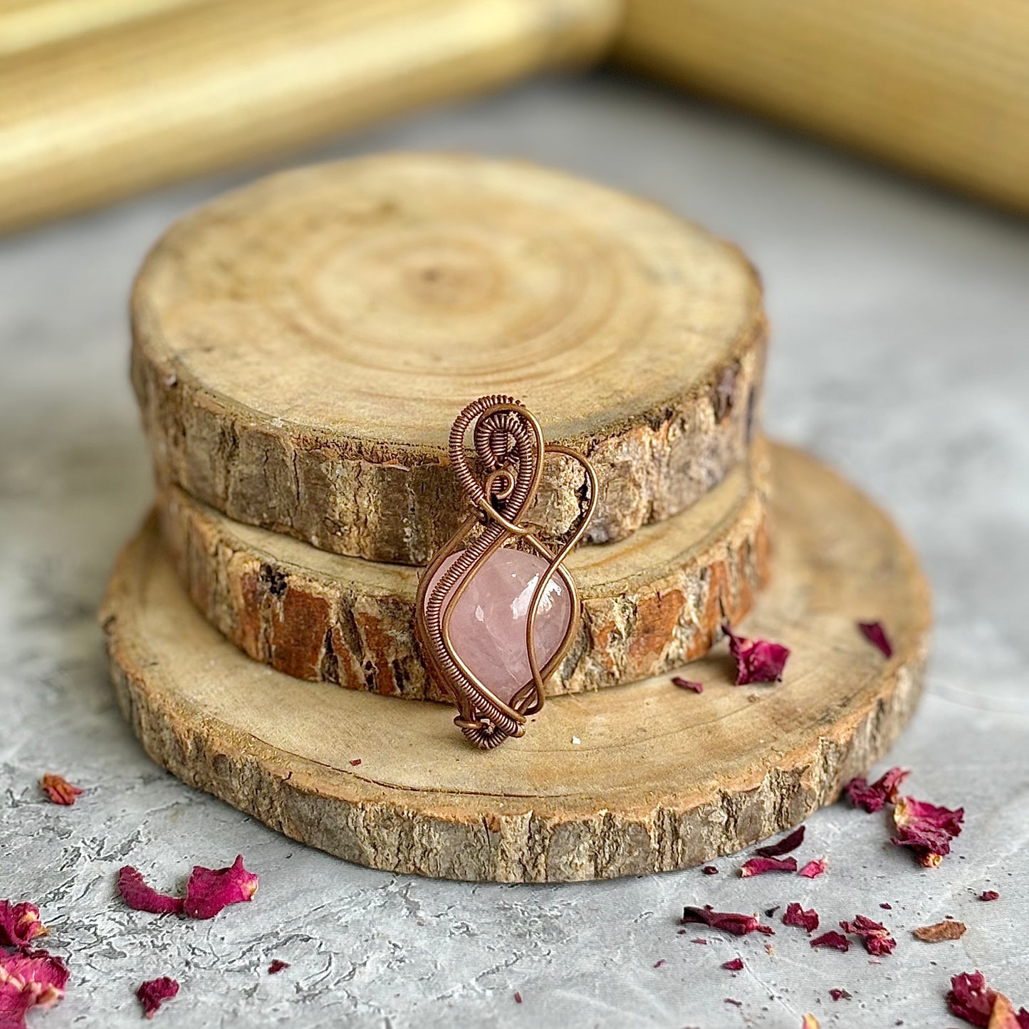 Rose Quartz Copper Wire wrapped Pendant | Stone for love & Self-love