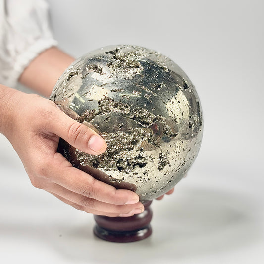 Extra Large Peruvian Pyrite Druzy Sphere 5.7 Kg – Abundance & Prosperity