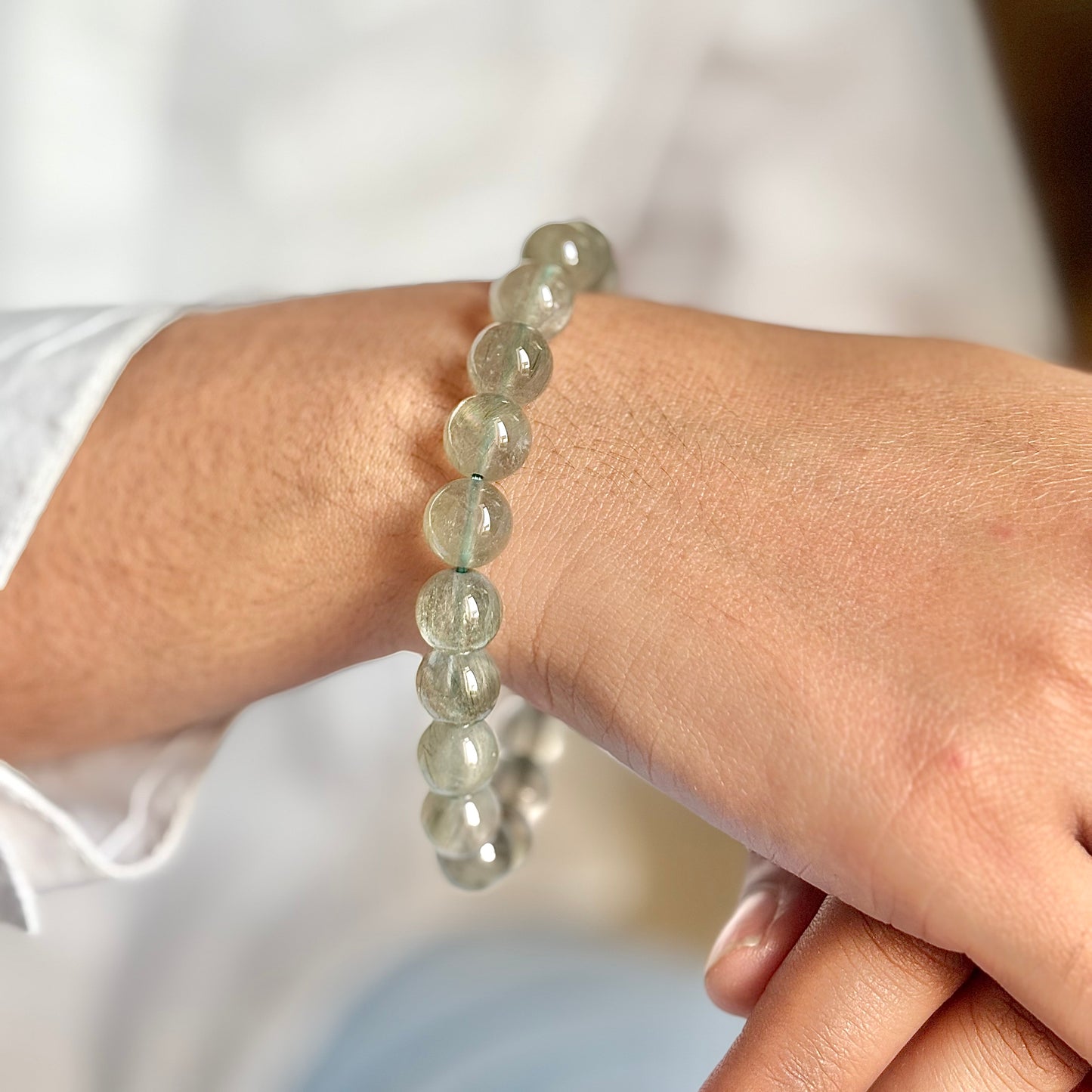 Superior Quality Green Hair Quartz Bead Bracelet - 10mm | Clear Energetic Blockages & Encourages Renewal & Growth