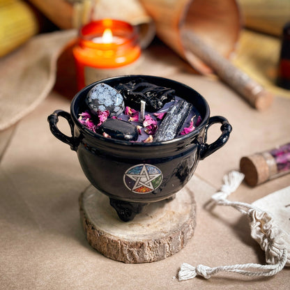 Strength & Grounding Crystal Treasure Cauldron Soy Candle – 190 g
