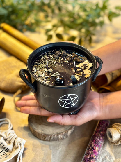 Protection Cauldron Candle with Pentacle Print