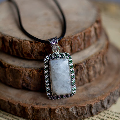 Rainbow moonstone Pendant with Black Cord | Cultivates Compassion & empathy