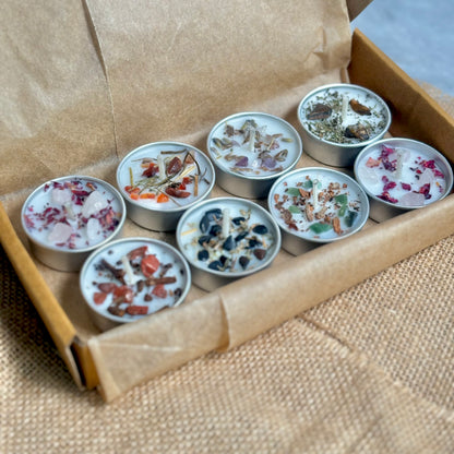 Crystal & Herb Tealight Candle Set – Set of 8