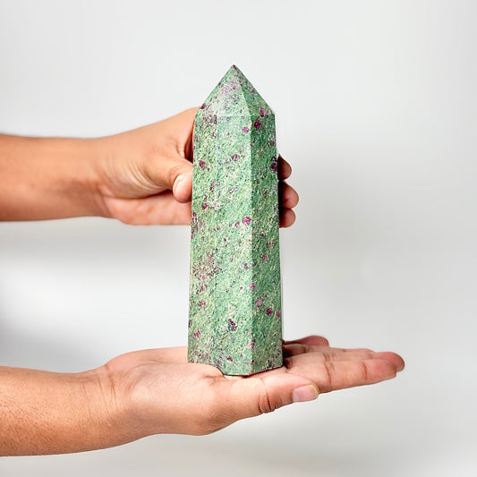 Eight Facet Ruby Fuchsite Tower – 700g - Vivid Colour & Harmonised Form