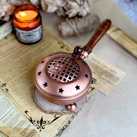 Star Crafted Iron Incense Burner with Rose Gold finish & Wooden Handle