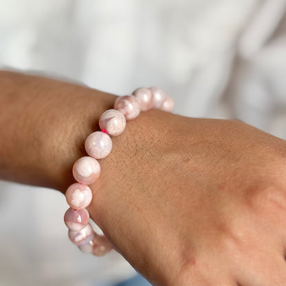 Pink Flower Agate Bead Bracelet- 8mm | Helps overcoming Fear & Heals Heart Chakra