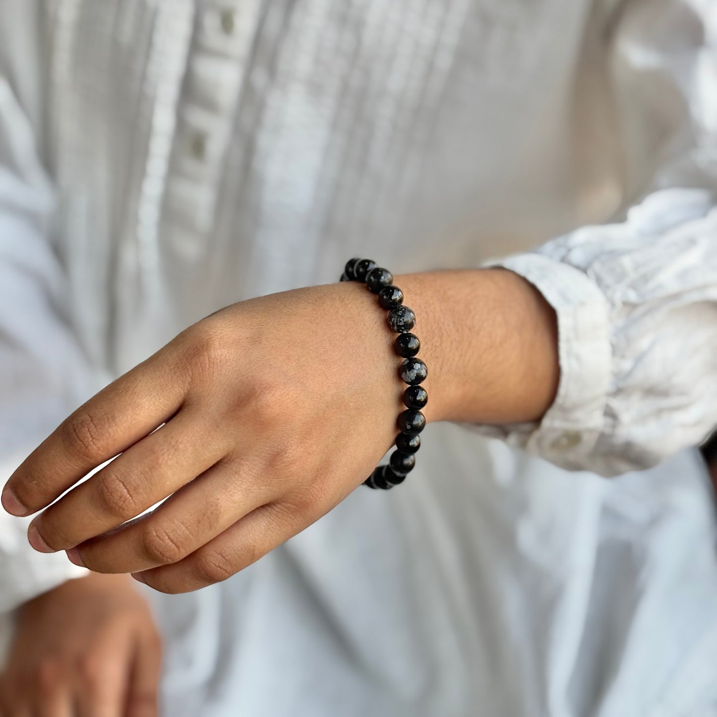 Bracelet associated with Protection & Grounding | Black Tourmaline + Snowflake Obsidian