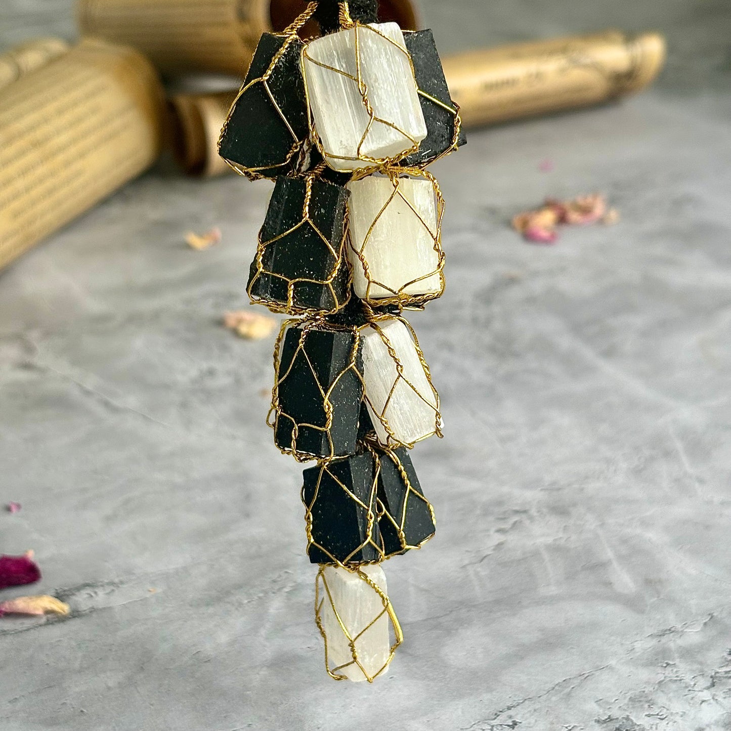 Black Tourmaline + Selenite Chunks Door Hanging | Protection