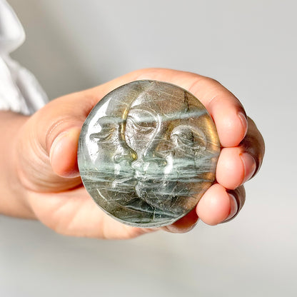 Sun & Moon Labradorite Crystal Carving – Intuition • Balance • Transformation