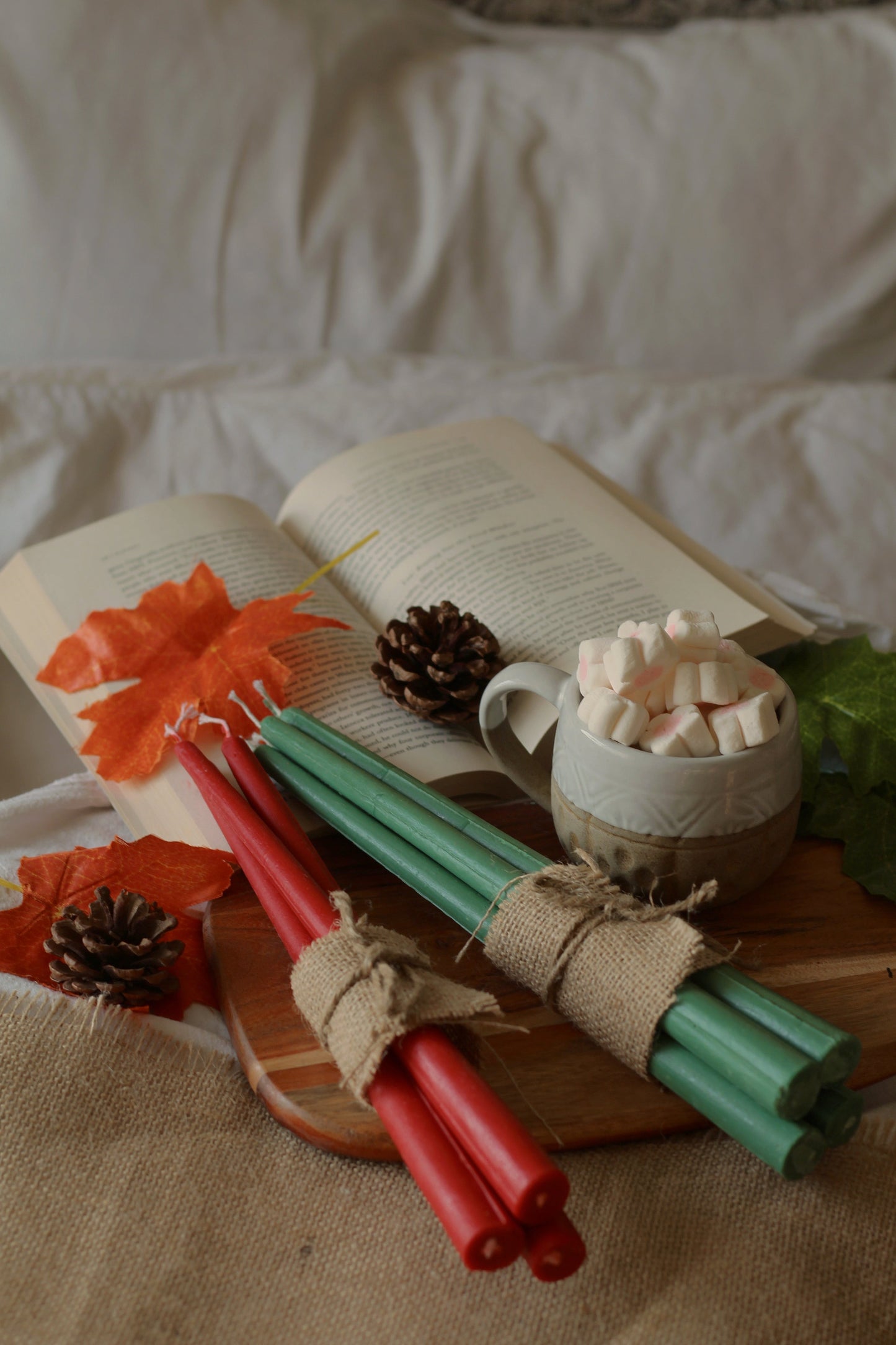 Green & Red Taper Candles | Set of 10 | Soy Candle