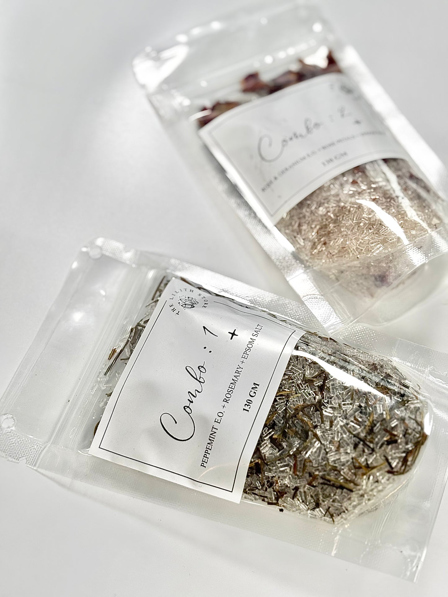 Peppermint + Rosemary & Rose Essential Oil + Rose petals Epsom Salt Combo - Set of 2