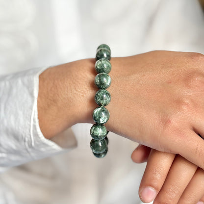 Seraphinite Bead Bracelet- 12mm | Stone of Angels, Enhance Connection with Higher Realm