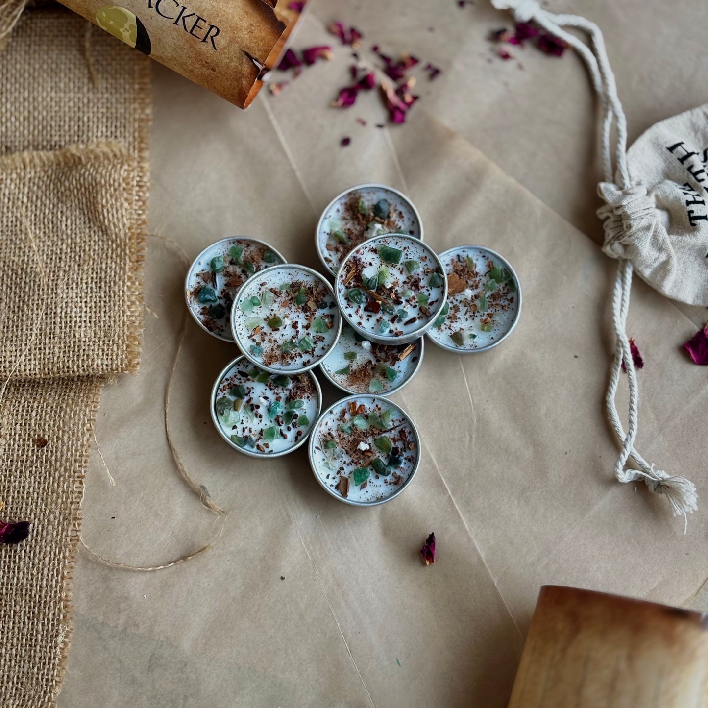 Cinnamon & Green Aventurine Soy Tealight Candle