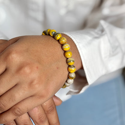 Superior Quality Bumblebee Jasper Bead Bracelet - 8mm | Removes Barriers, Enhances communication & Helps in Expressing Spiritual Gifts