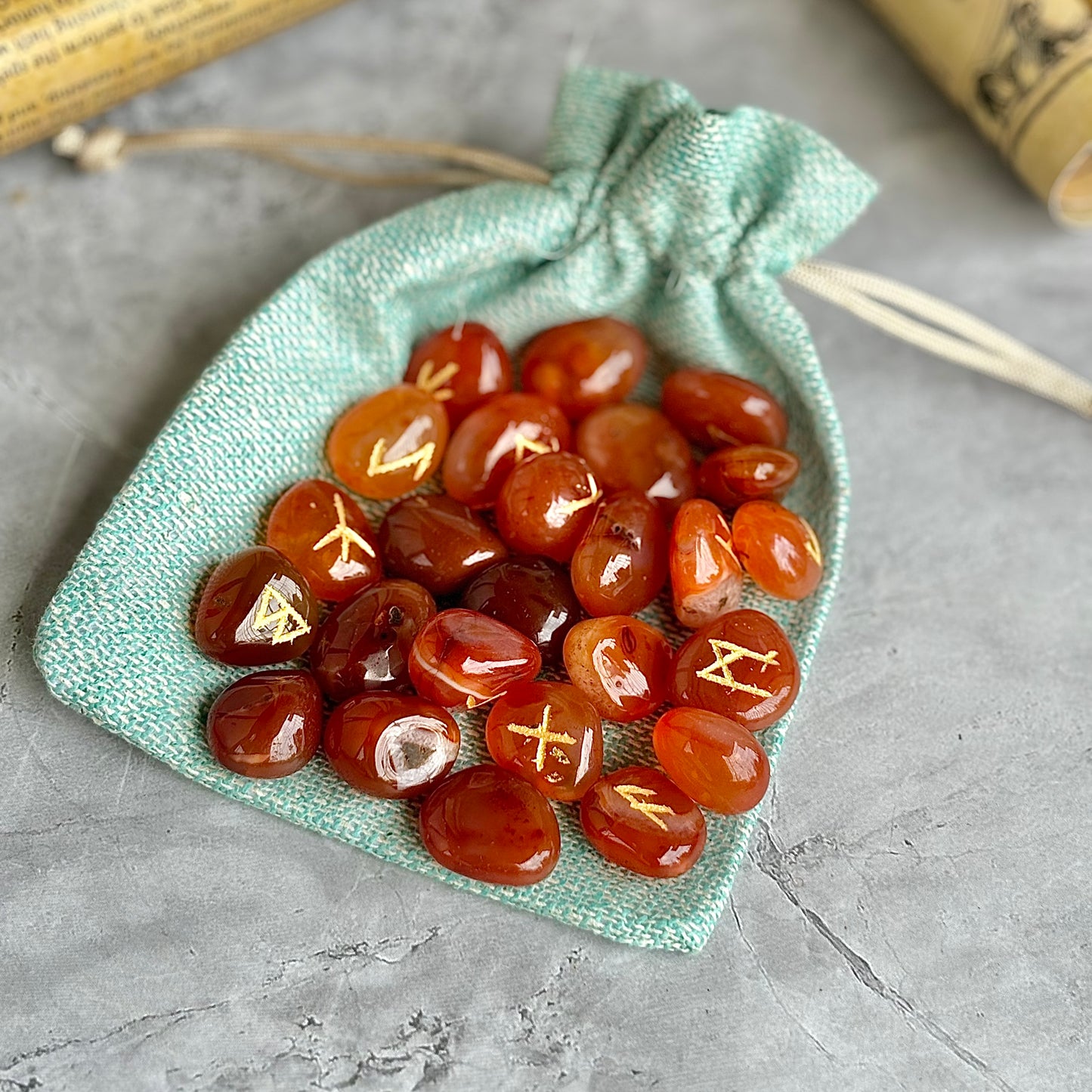 Orange Carnelian Rune Set with Instruction | Creativity & Vitality