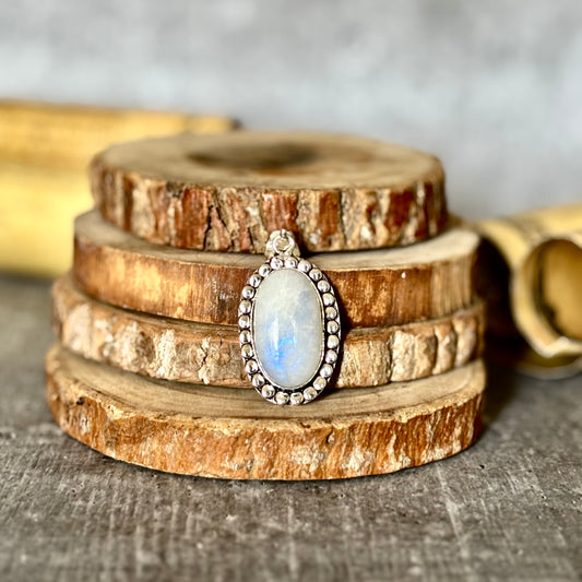 Rainbow moonstone Pendant with Black Cord | Cultivates Compassion & empathy