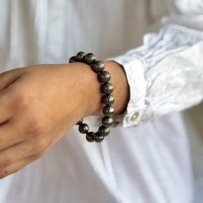 Pyrite Bead Bracelet - 10mm | Prosperity & Abundance | Stone for financial abundance