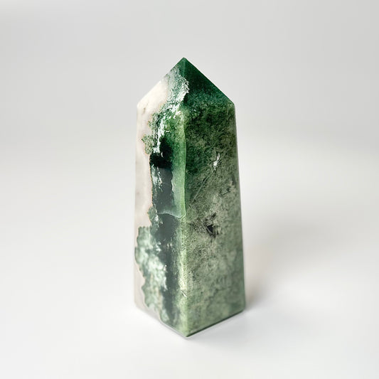 Four Facet Moss Agate Tower – 315g - Nature-Inspired Calm & Grounded Beauty