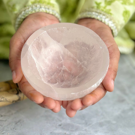 Selenite Big Bowl | 4 Inches Dia | 10 Cm (Satin Spar Selenite) | Stone for Spiritual work & Cleansing