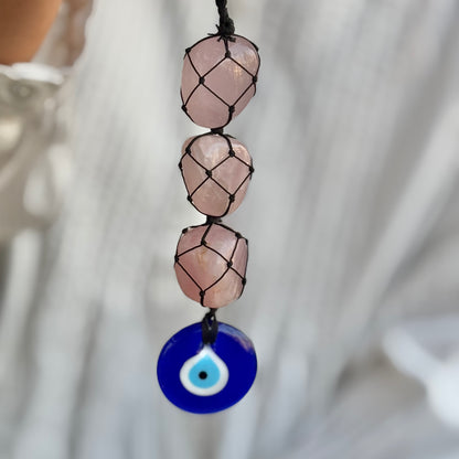 Rose Quartz with Evil Eye Door Hanging | Hanger | Dangler - Stone of Love & Self Love