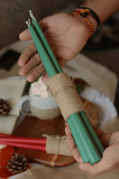 Green Taper Candle | Set of 10
