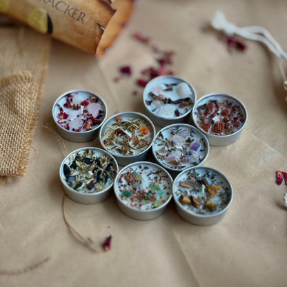 Crystal & Herb Tealight Candle Set – Set of 8