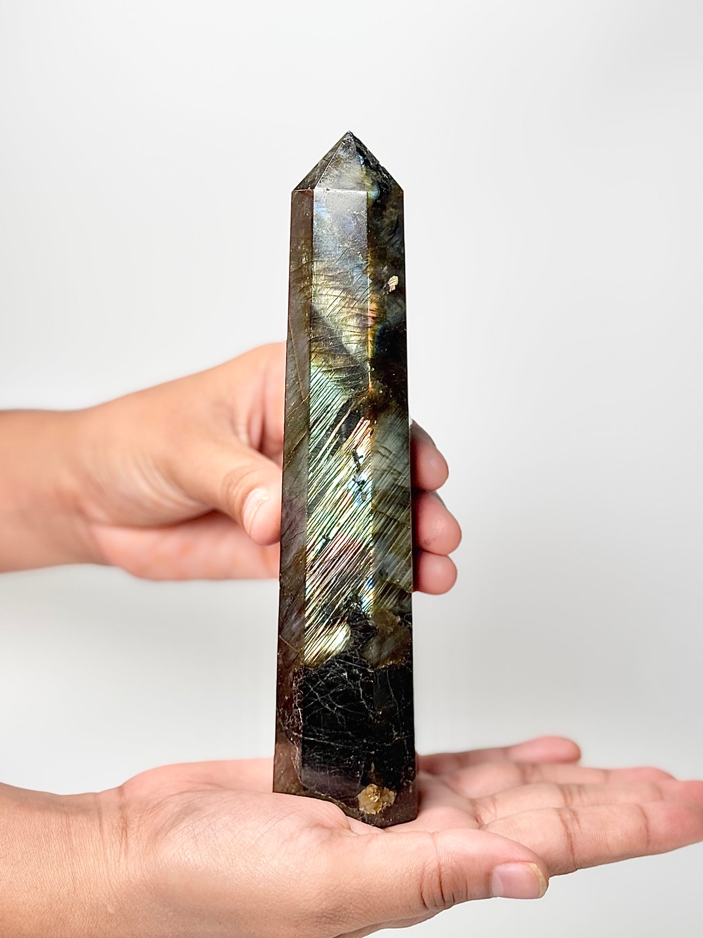 Eight Facet Labradorite Tower – 360g - Elegance, Depth & Reflective Beauty