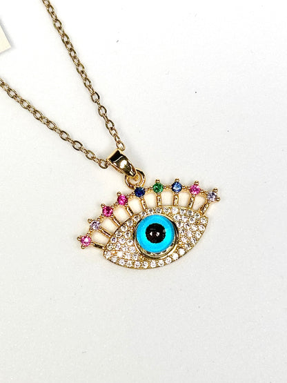 Rainbow Evil Eye Pendant Necklace | Gold-Plated Stainless Steel | The Lilith Store