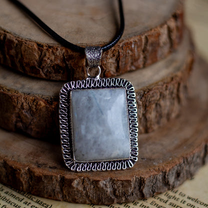 Rainbow moonstone Pendant with Black Cord | Cultivates Compassion & empathy