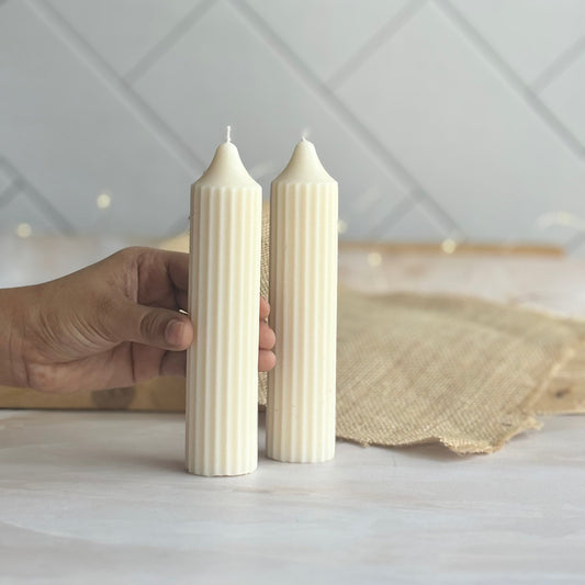 White Medium Textured Taper Scented Soy Candle | Pack of 2