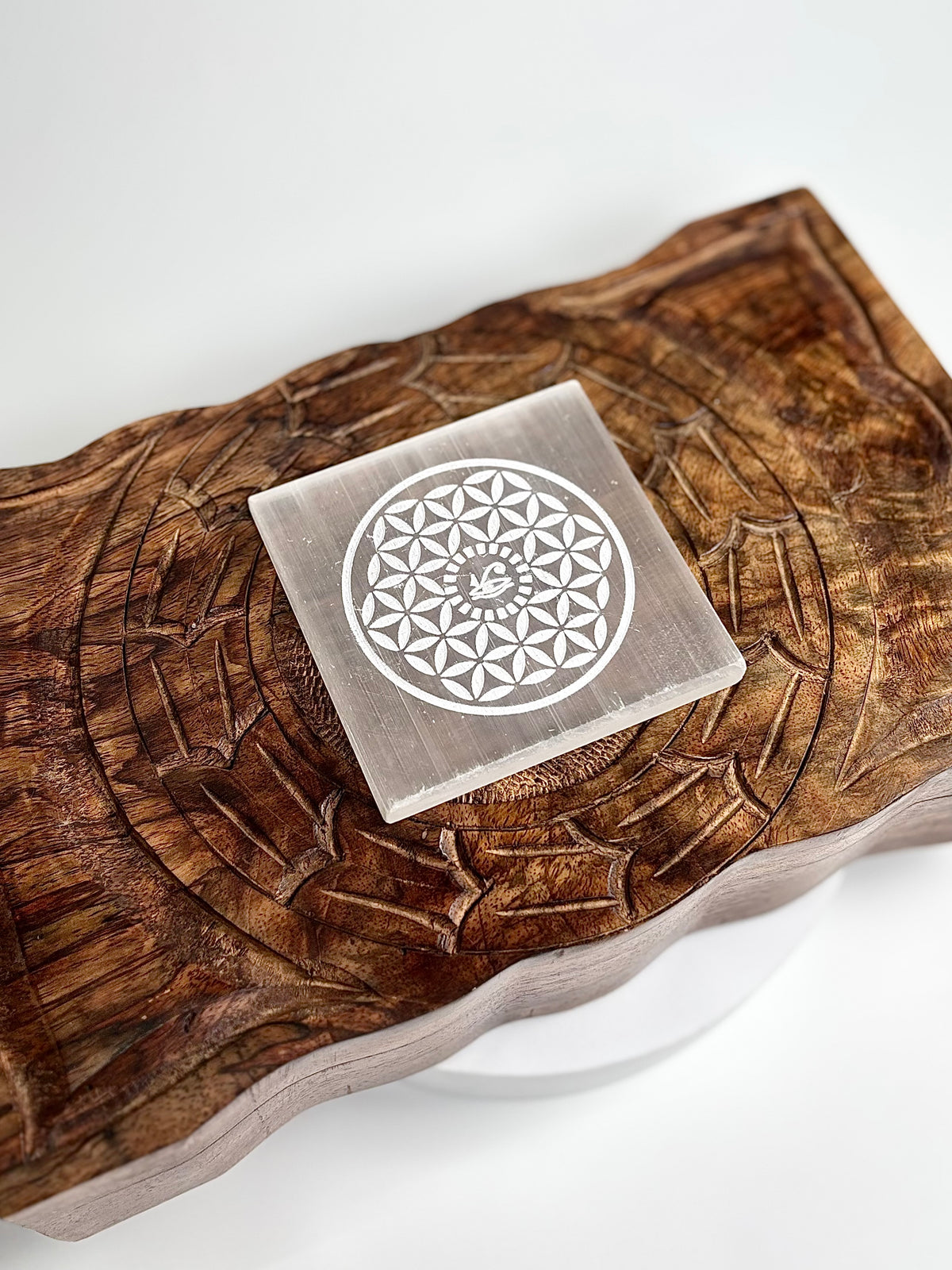 Flower of Life & Eye of Horus Selenite Square Plate
