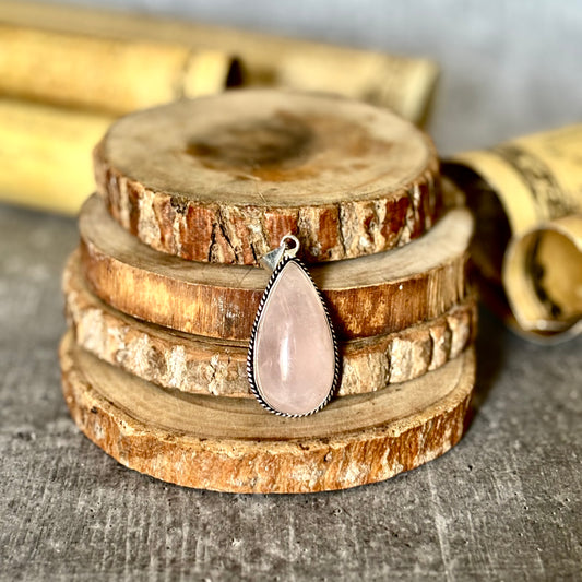 Rose Quartz Oxidised Pendant – Love & Gentle Energy