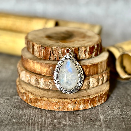 Rainbow moonstone Pendant with Black Cord | Cultivates Compassion & empathy
