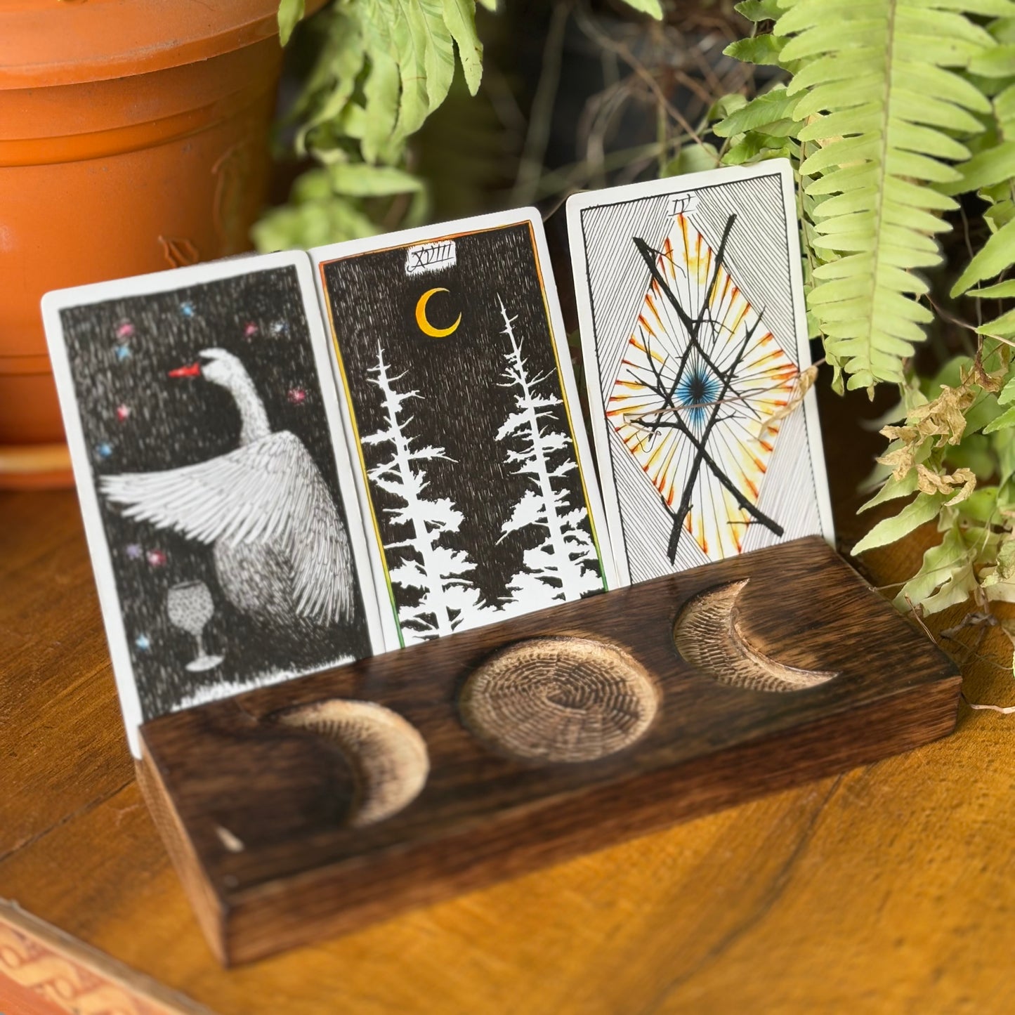 Triple moon Carved Tarot Card Holder