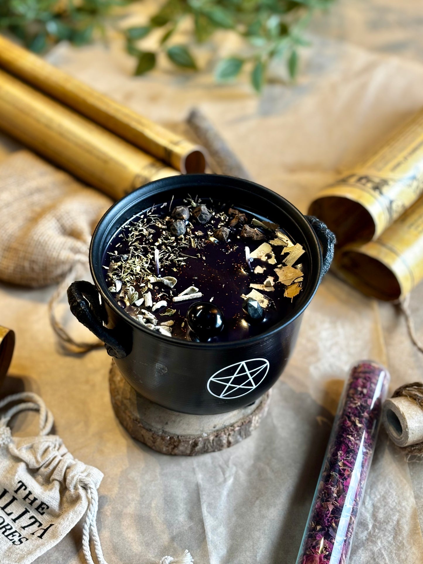 Protection Cauldron Candle with Pentacle Print