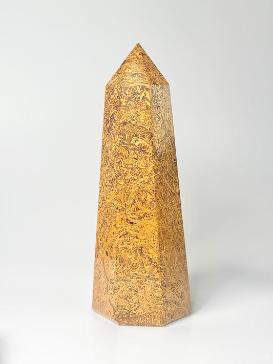 Eight Facet Calligraphy Jasper Tower – 1.5kg - Intricate Patterns & Balanced Form