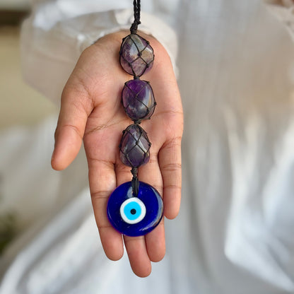 Amethyst with Evil Eye Door Hanging | Hanger | Dangler - Helps activating Third Eye & Psychic abilities