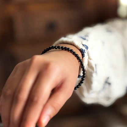 Black Tourmaline Bead Bracelet - 4mm | Stone of Protection