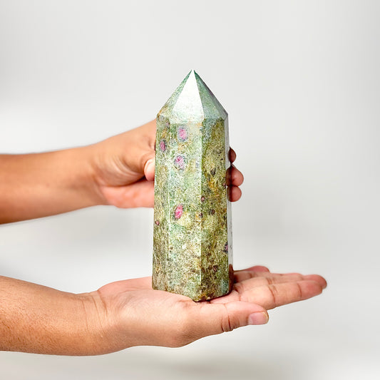 Eight Facet Ruby Fuchsite Tower – 708g - Vivid Colour & Harmonised Form