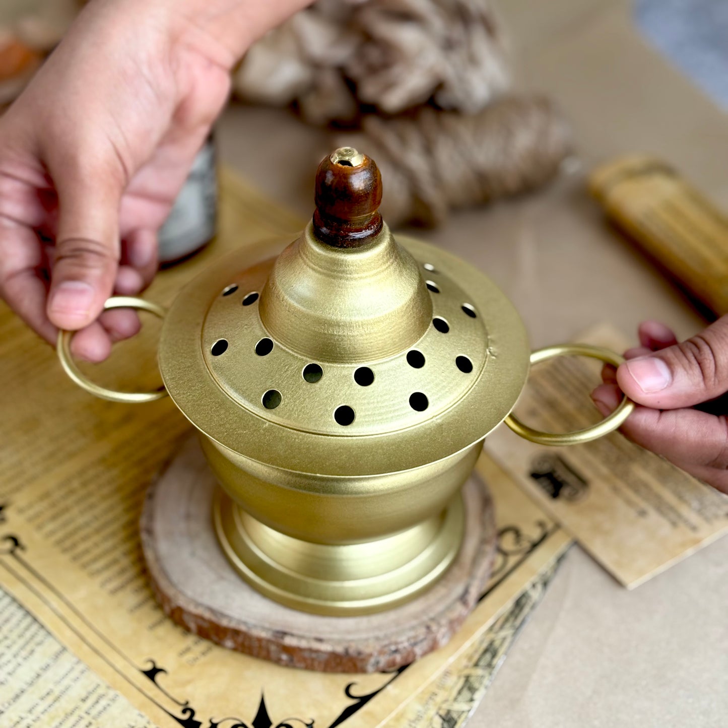 Antique Looking Gold finish Iron Incense Burner