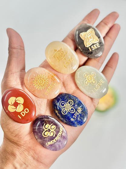 Seven Chakra Oval Worry Stone Set – Crystal Palm Stones for Balance & Energy Alignment