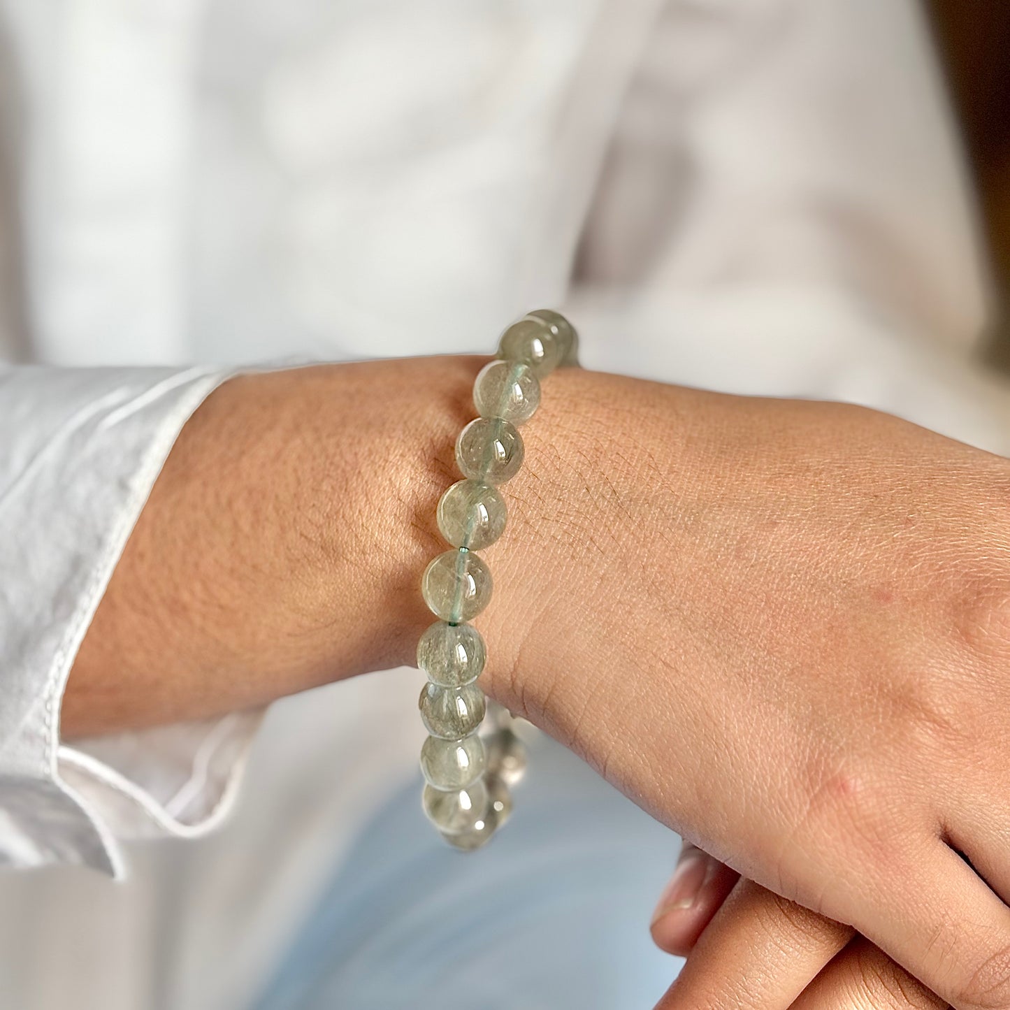 Superior Quality Green Hair Quartz Bead Bracelet - 10mm | Clear Energetic Blockages & Encourages Renewal & Growth