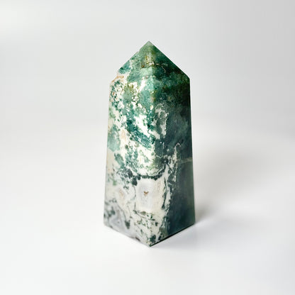Four Facet Moss Agate Tower – 566g - Nature-Inspired Calm & Grounded Beauty