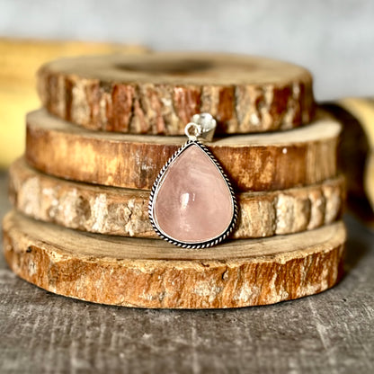 Rose Quartz Oxidised Pendant – Love & Gentle Energy