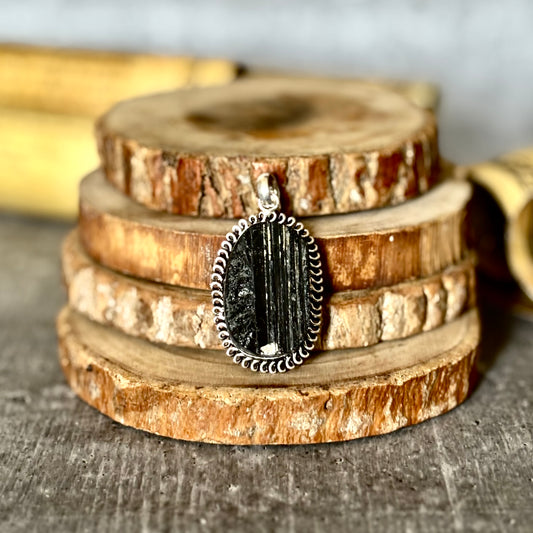 Black Tourmaline Pendant with Black Cord | Grounding & Protection