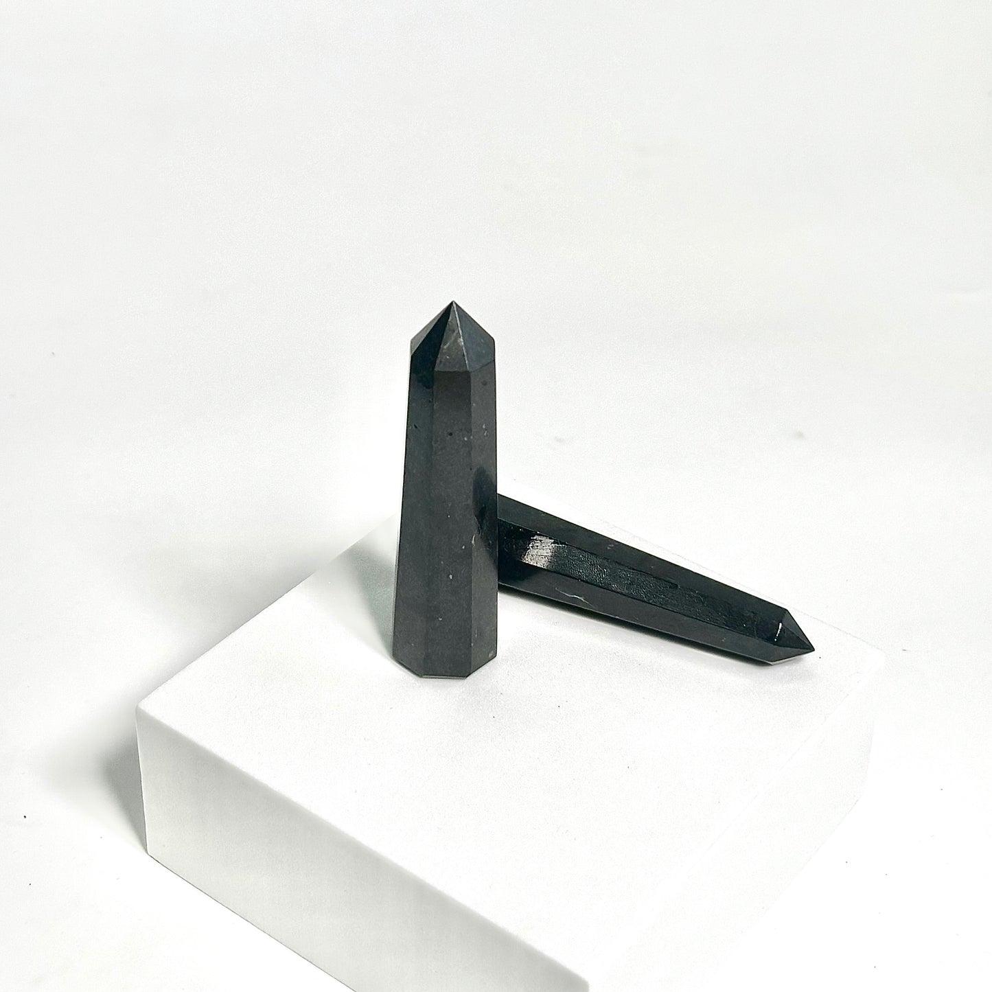 Black Tourmaline 8-Facet Mini Towers – Protection & Grounding Crystals