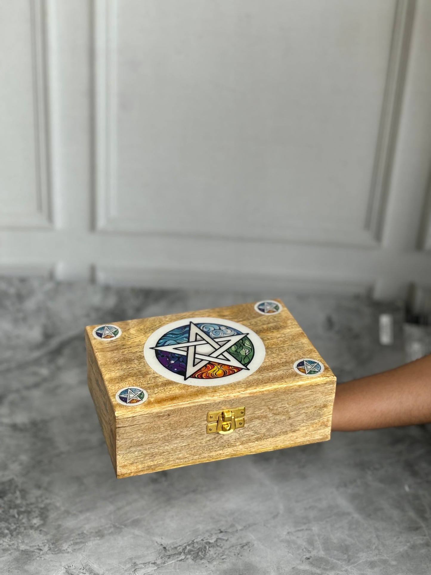 Elementary Pentacle Print wooden box | 7 Inches